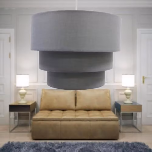 First Choice Lighting Modern Grey Fabric 3 Tier Cylinder Ceiling Light Shades, W/D/H: 24 x 24 x 30 cm – 5
