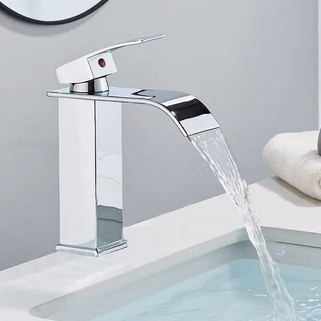 Hinsinc Cloakroom Waterfall Mono Basin Sink Mixer Tap in Silver Chrome