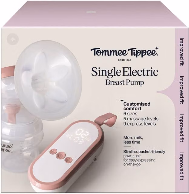 Tommee Tippee Single Electric Classic Breast Pump, Rechargeable, White and Transparent