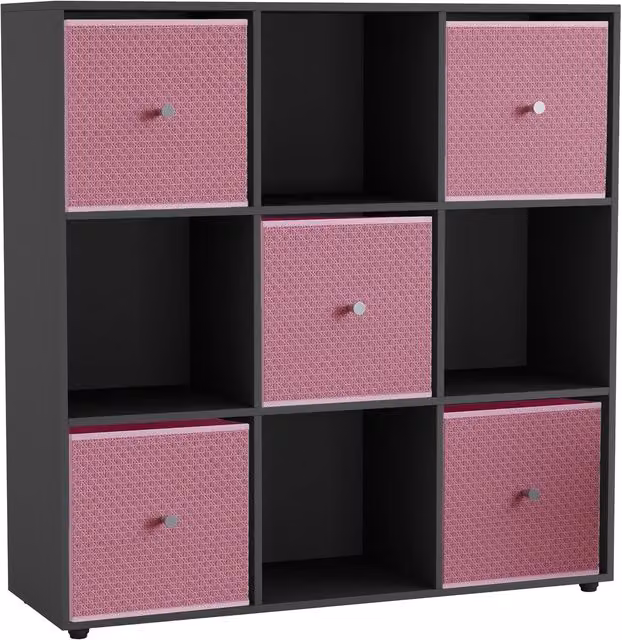 URBNLIVING 9 Cube Storage Unit with Drawers in Black and Pastel Pink