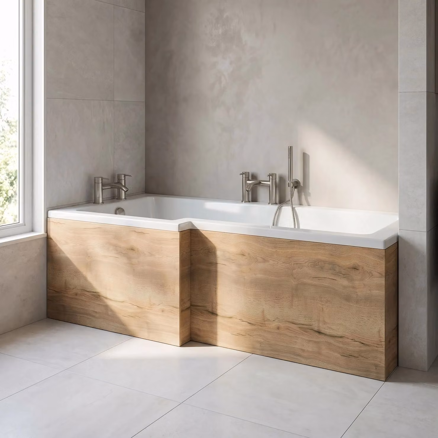 Balterley L Shape Square Front Bath Panel in Autumn Oak Woodgrain, Brown, 1700mm – 2