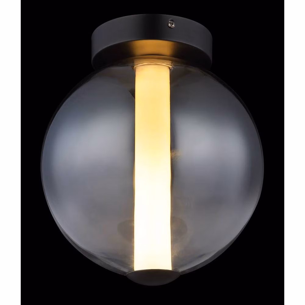 Netlighting Lacy Globe Ceiling Light with Matt Black Metal and Smoke Grey Glass Shade, LED 3000K Warm White – 3
