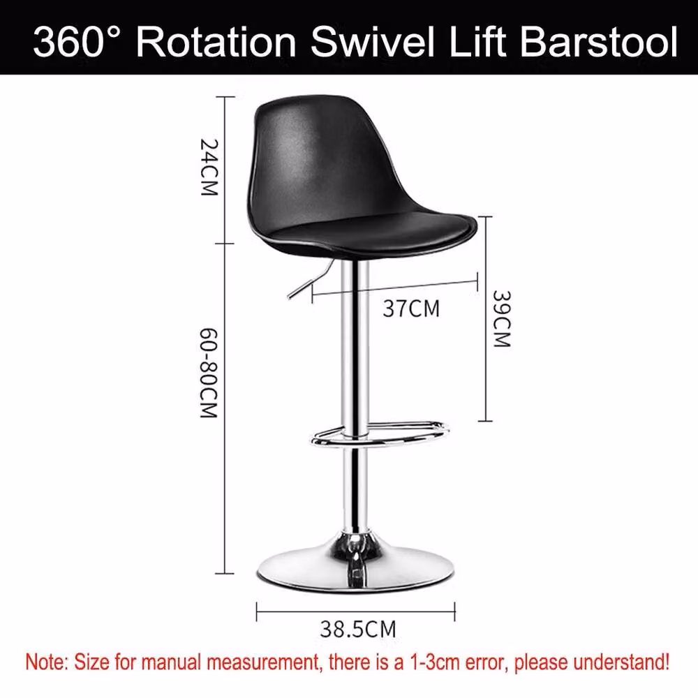 NESTLUNE Set of 2 Black Synthetic Leather Swivel Bar Stools with Metal Legs – 3