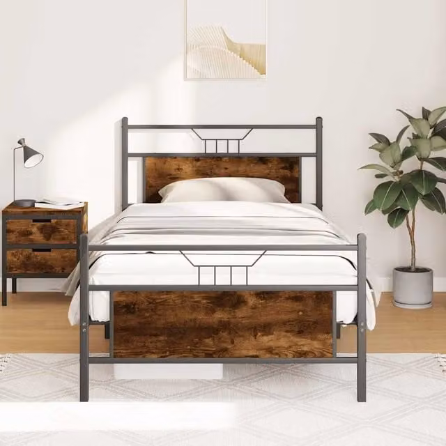 Berkfield Home Smoked Oak Bed Frame in Brown, W/D/H: 100 x 190 cm