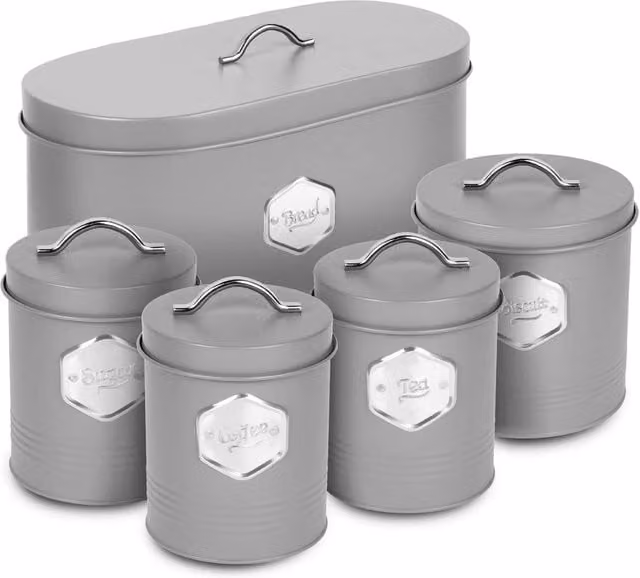 Nordara Grey Airtight Metal Kitchen Storage Canister 5-Piece Set