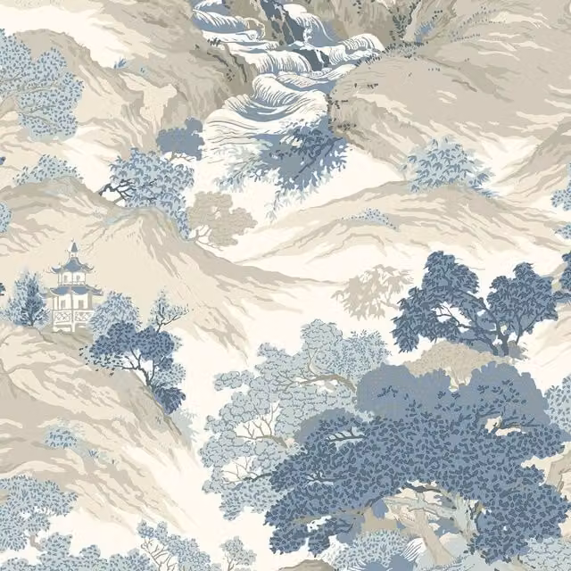 Crown Archives Floral Oriental Wallpaper in Blue