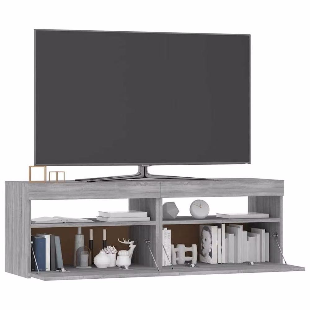 Berkfield Home Modern TV Cabinet with LED Lights in Grey Sonoma, W: 120 cm, D: 35 cm, H: 40 cm – 3