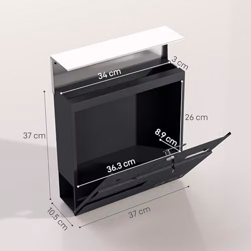 HOMCOM Wall Mounted Stainless Steel Letterbox in Grey, W/D/H: 37 x 10.5 x 37 cm – 7