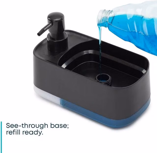 EONLION 2 in 1 Soap Dispenser with Sponge Holder in Black and Transparent – 1