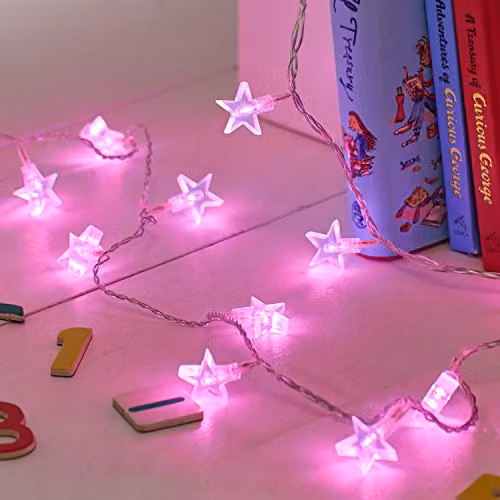 Lights4fun Indoor Star String Fairy Lights with 30 Pink LEDs on Transparent Cable – 2