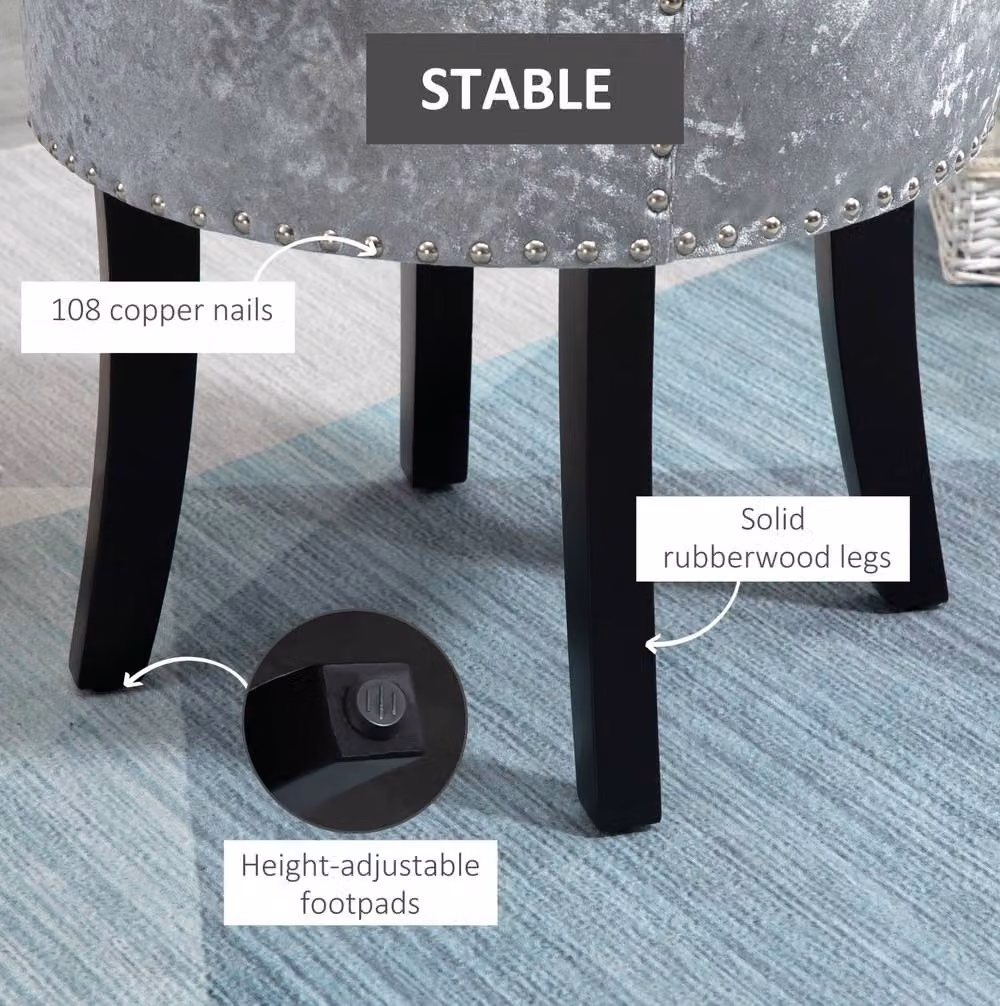 STILVORA Dressing Table Stool with Backrest in Grey – 4