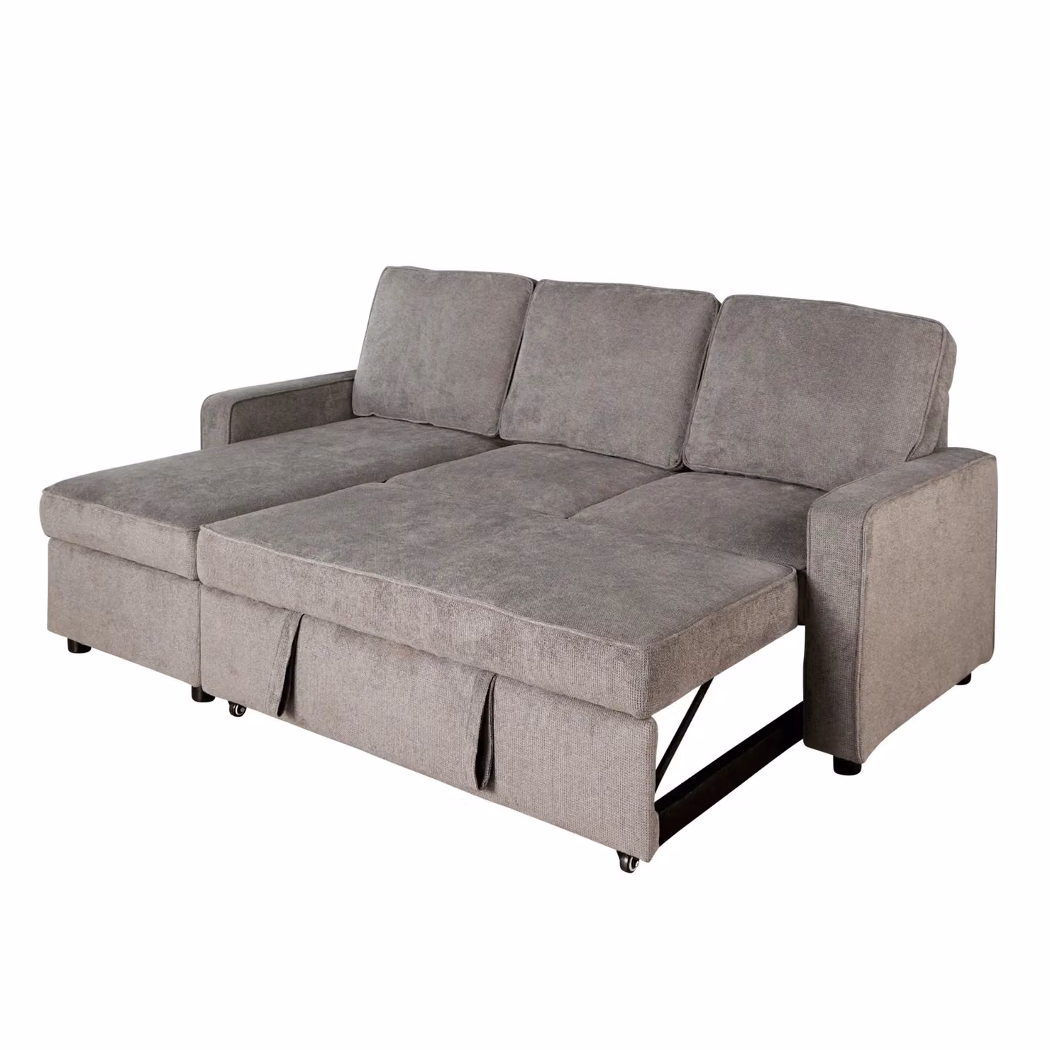 Home Source Reversible L-Shape Sectional Corner Sofa Bed in Grey Fabric with Pull-Out Drawer, W/D/H: 207 x 138 x 91 cm – 2