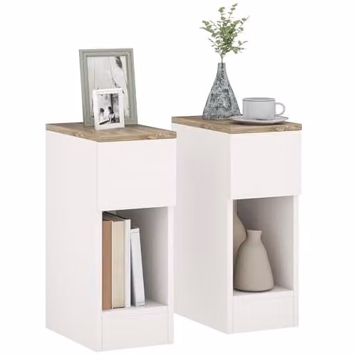 HOMCOM Set of 2 Modern Bedside Tables with Drawer and Shelf in Cream White – 1