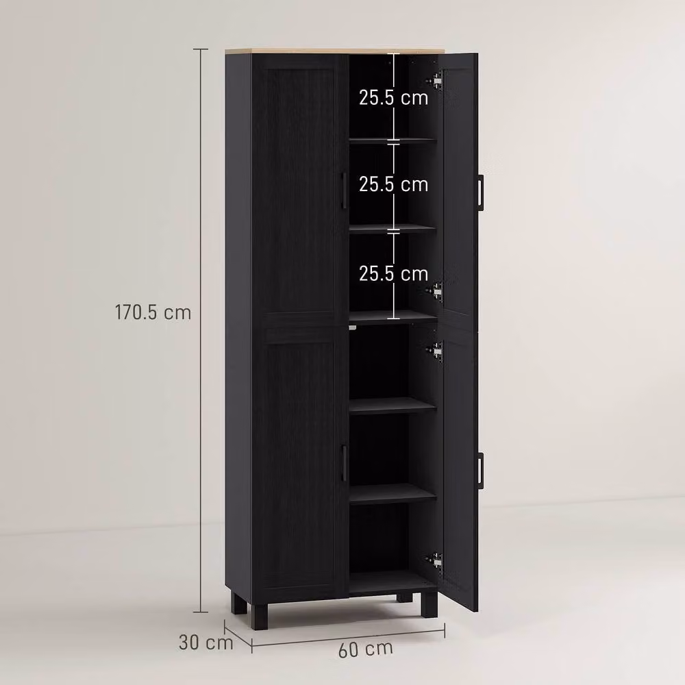 ERGOVEXA Modern Black Freestanding Kitchen Cupboard with 4 Hinged Doors, H 170.5 cm x W 60 cm x D 30 cm – 2