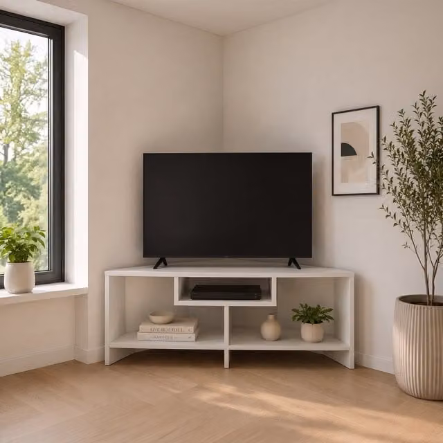 Decorotika Maldives Modern Corner TV Unit in White Matt MDF