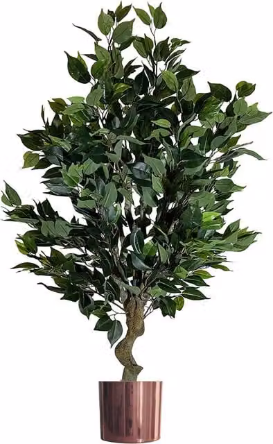 Leaf Large Realistic Artificial Ficus Tree in Green with Copper Metal Details, Height: 62 cm
