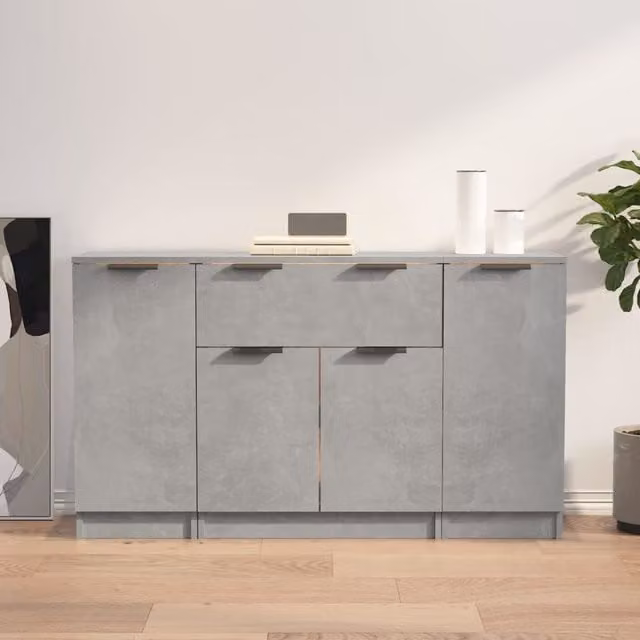 Berkfield Home Set of 3 Concrete Grey Engineered Wood Sideboards – 1
