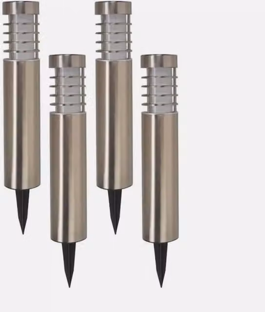 Garden Mile Solar Bollard Garden Stake Light in Silver, Pack of 4