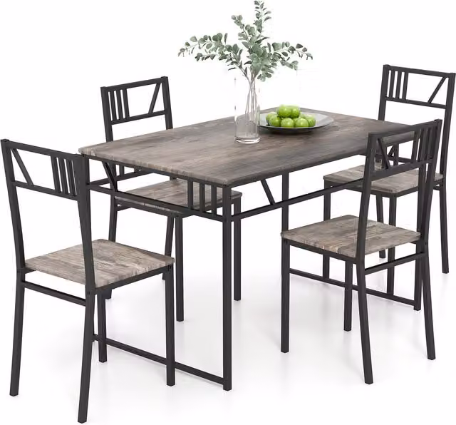 COSTWAY 5 Piece Grey Rectangular Dining Table Set with MDF Laminate Wood Finish