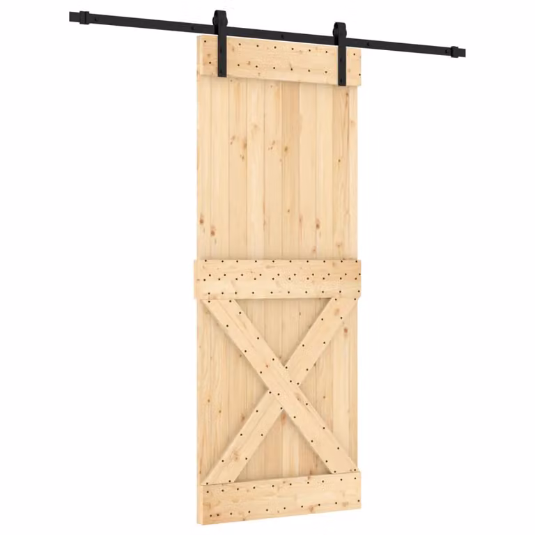 Berkfield Home Modern Sliding Door with Hardware Set, Solid Wood and Steel, Brown, W: 80 cm, H: 210 cm