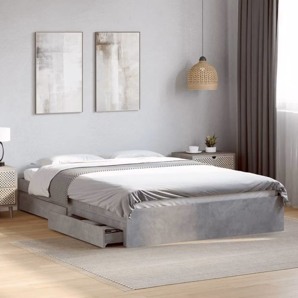 Berkfield Home Modern King Size Bed Frame with Drawers in Concrete Grey, W/D/H: 150 x 200 cm – 2