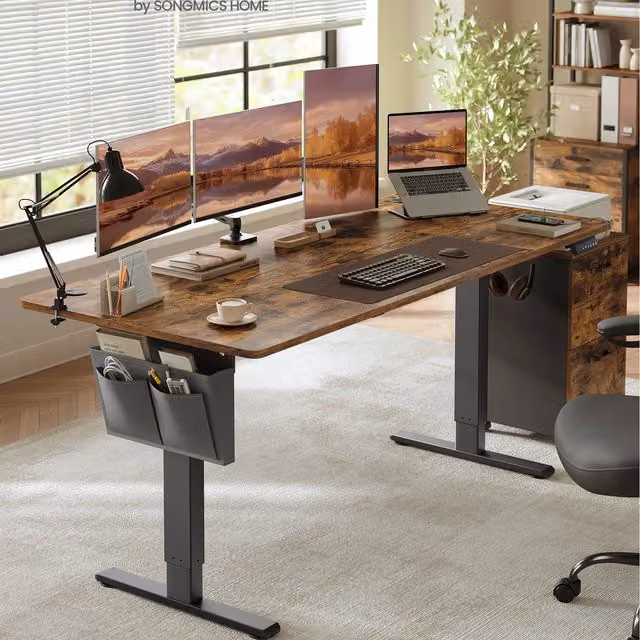 VASAGLE Height Adjustable Electric Standing Desk with Grommet in Brown