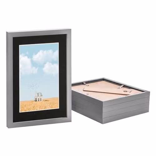 Nicola Spring Pack of 5 Grey A4 Rectangular Photo Frames with Black A5 Mounts and Glass – 1