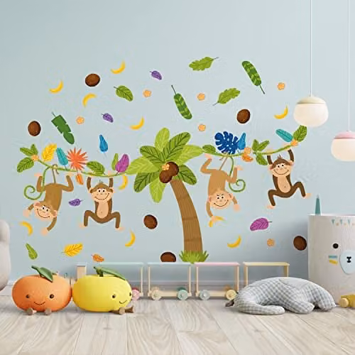 WALPLUS Colourful Jungle Animal Wall Stickers for Kids Nursery, Bedroom and Playroom Decor, Multicolour, Adhesive Peel and Stick – 1