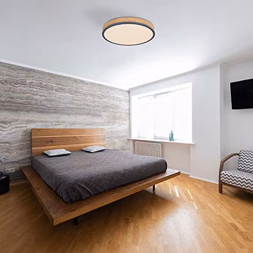 Netlighting Doro Round LED Flush Ceiling Light in Grey and Wood, Diameter: 45 cm – 3