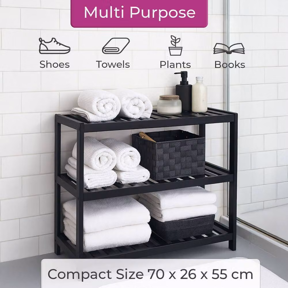 Neo 3 Tier Bamboo Wooden Shoe Rack in Jet Black – 2