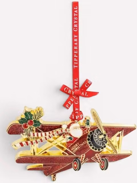 Tipperary Sparkle Santa Bi-Plane Multicolour Metal Hanging Christmas Decoration