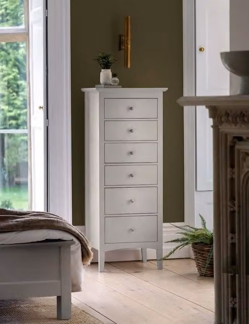 Gallery Direct Hastings 6 Drawer Tall Chest in Grey with Gold Accents