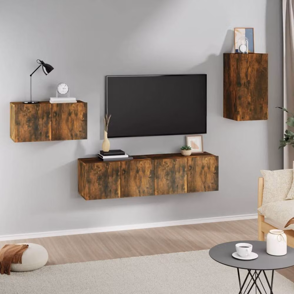 Berkfield Home Classic 4 Piece TV Cabinet Set in Smoked Oak Brown Engineered Wood – 1