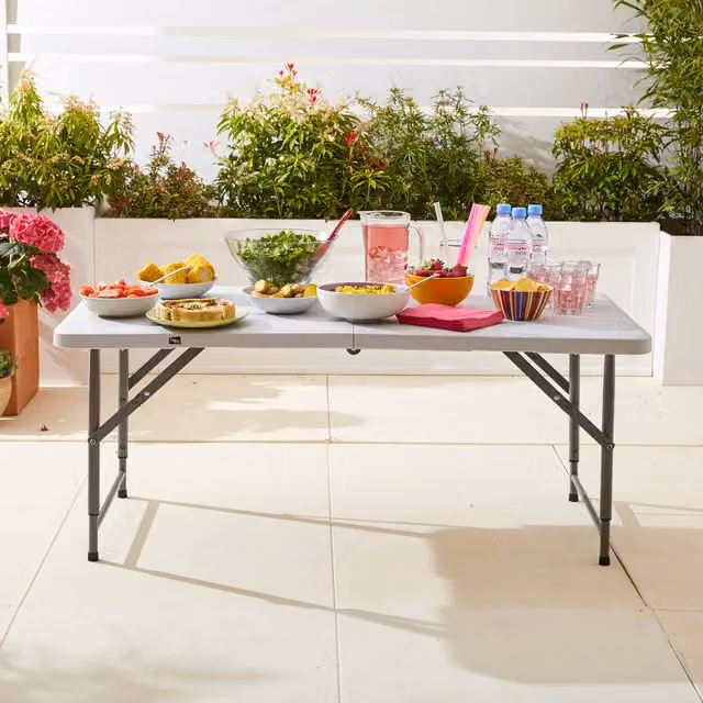 Neo White Folding Picnic Table with Rectangular Plastic Top and Powder Coated Steel Legs, W/D/H: 124 x 74 x 74 cm