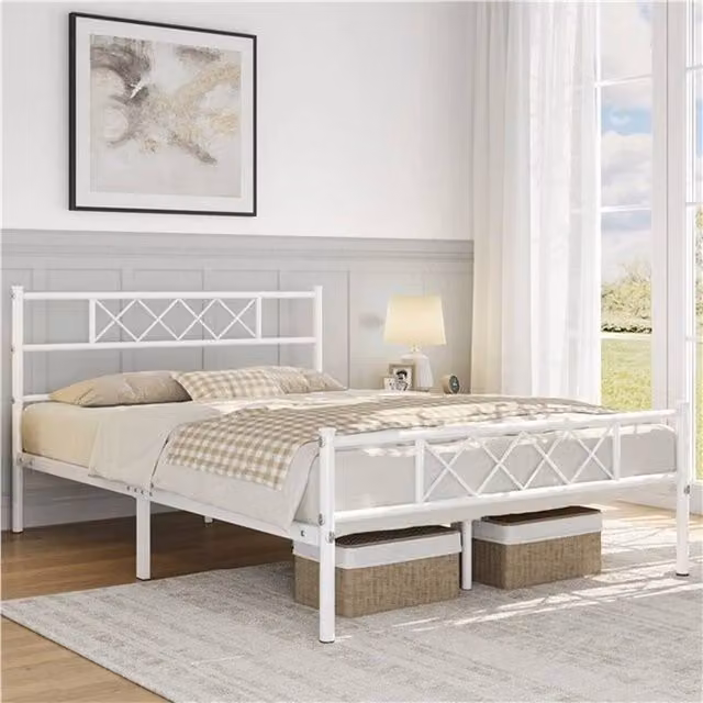 Kelvenix Single Metal Bed Frame in White, W/D/H: 90 x 200 cm
