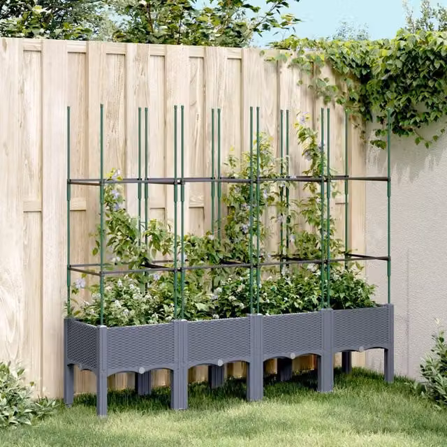 Berkfield Home Garden Planter with Trellis in Blue and Grey, W: 160 cm, D: 40 cm, H: 142.5 cm – 1