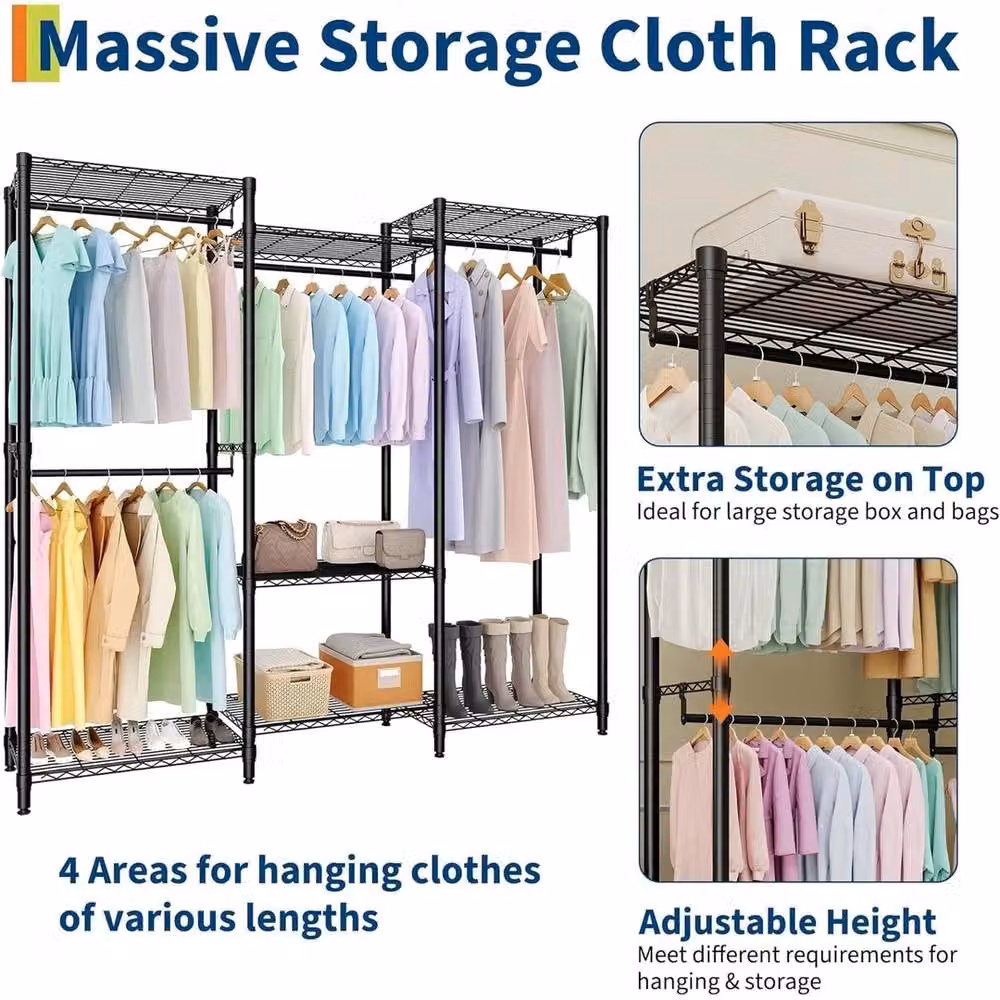 VOGREX Heavy Duty Metal Clothes Rail in Matt Black – 5