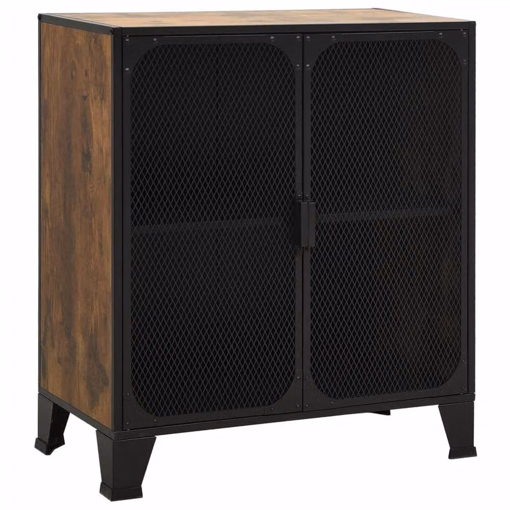 Berkfield Set of 2 Industrial Style Home Storage Cabinets in Rustic Brown with Glass Doors, Metal and MDF, W: 72 cm, D: 36 cm, H: 82 cm – 3