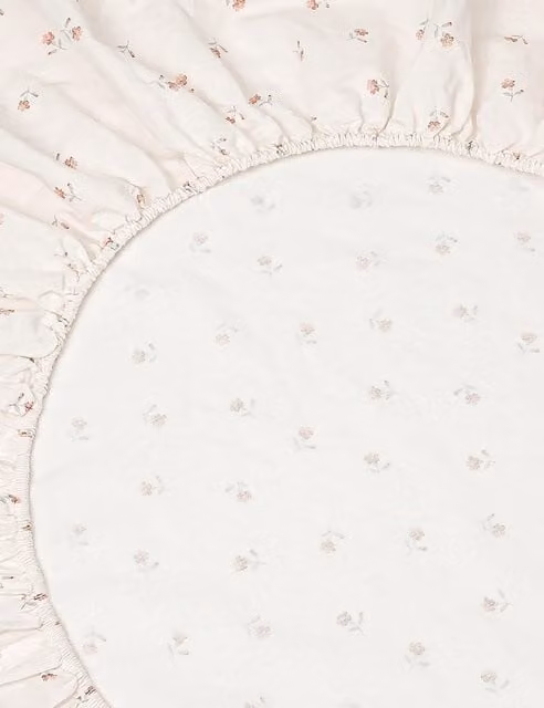 Piglet In Bed Pearl Floral Printed Linen Rich Fitted Sheet, White, W: 180 cm x D: 200 cm