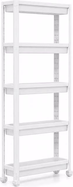 Kelvenix 5-Tier Slim Rolling Storage Cart, White Mobile Utility Organizer with Adjustable Shelves