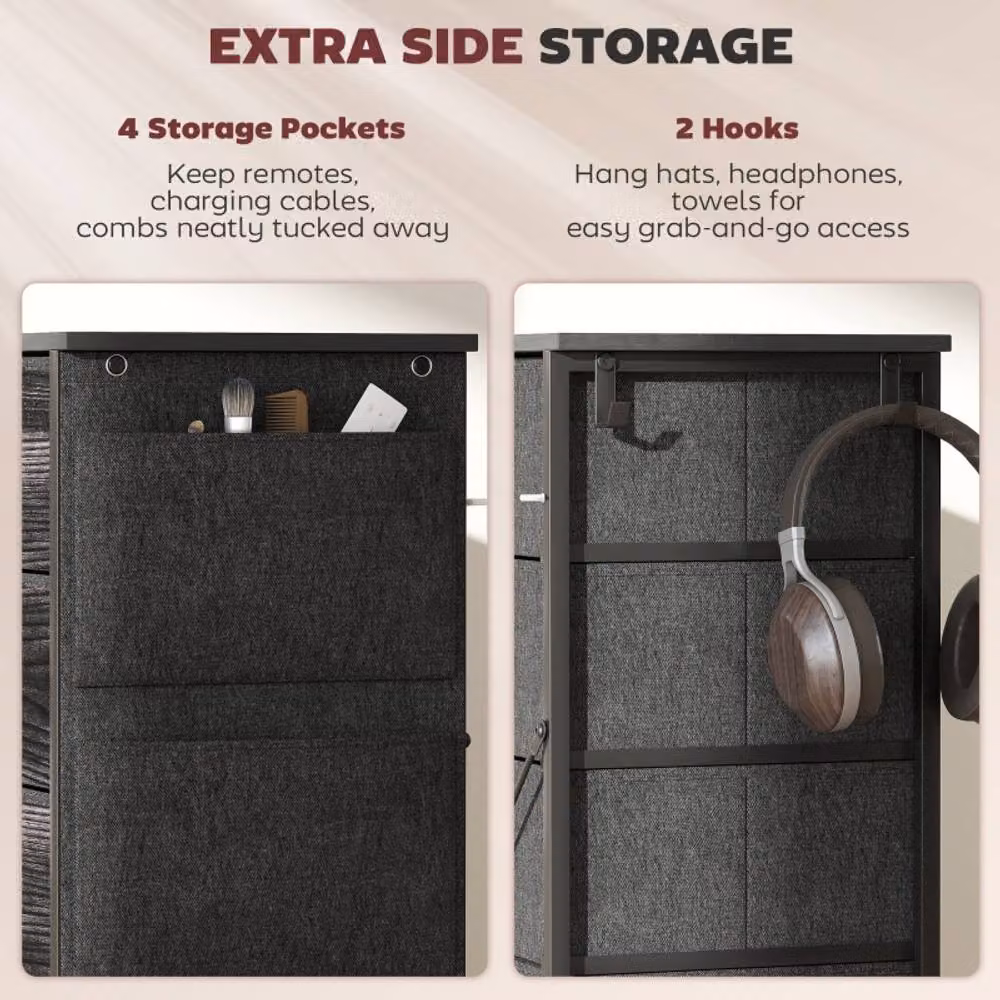 STILVORA Modern Black Chest of Drawers with Fabric Drawers – 6