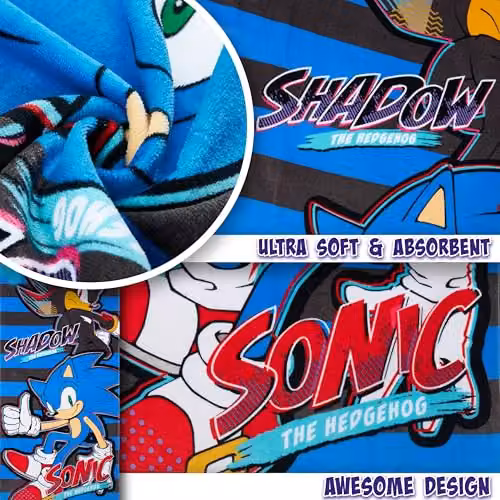 Get Trend Sonic the Hedgehog Cotton Beach Towel, Multicolour, W: 70 cm, H: 140 cm – 4
