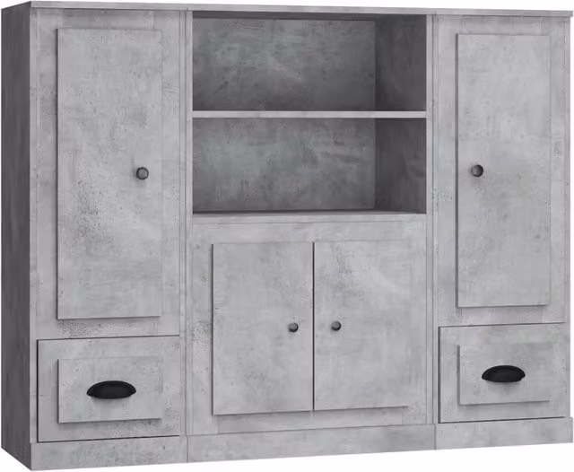 Berkfield Home Set of 3 Minimalist Tall Highboards in Matt Concrete Grey Engineered Wood
