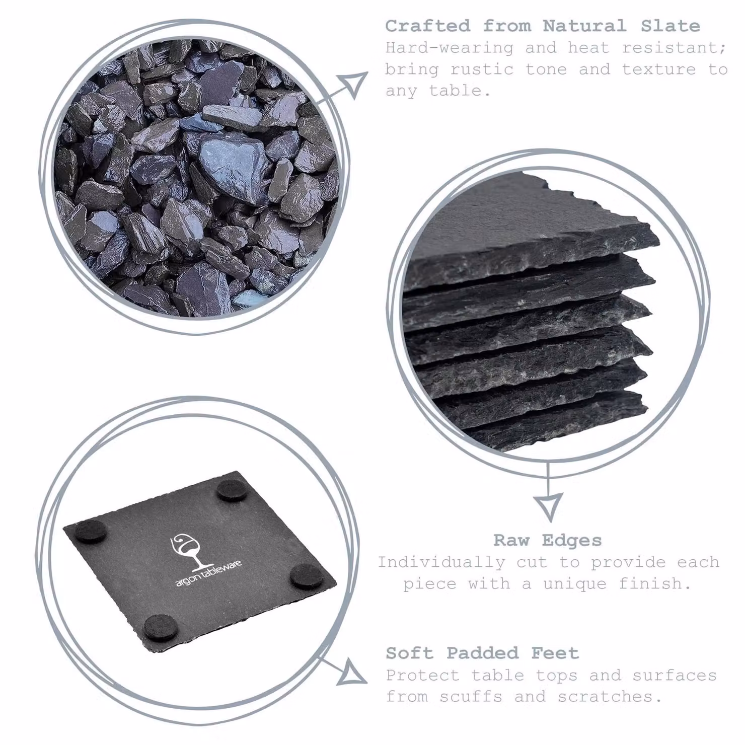 Argon Tableware Set of 6 Round Black Slate Coasters, Diameter: 10 cm – 7