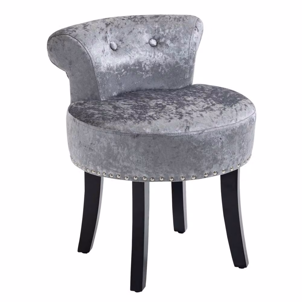 Wyld Haus Grey Velvet Dressing Table Stool with Rubberwood Legs, H 62.0 x W 54.0 x D 54.0 cm – 2
