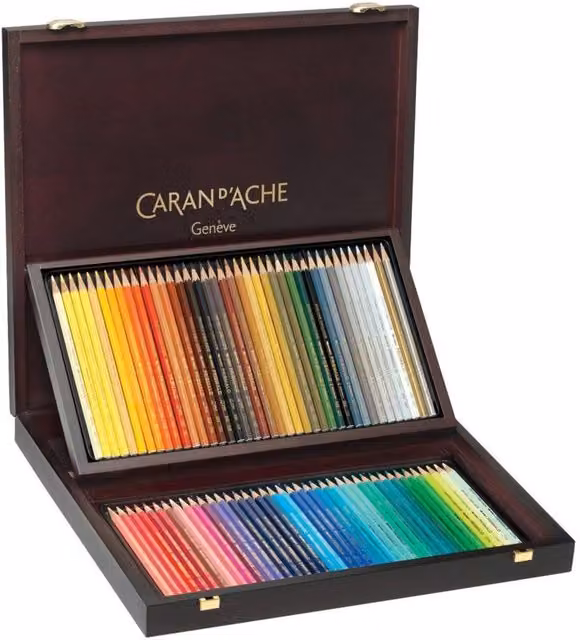 Caran d'Ache Prismalo Aquarelle 80 Water-Soluble Colour Pencils Professional Artist Set in Multicolour Wood Box