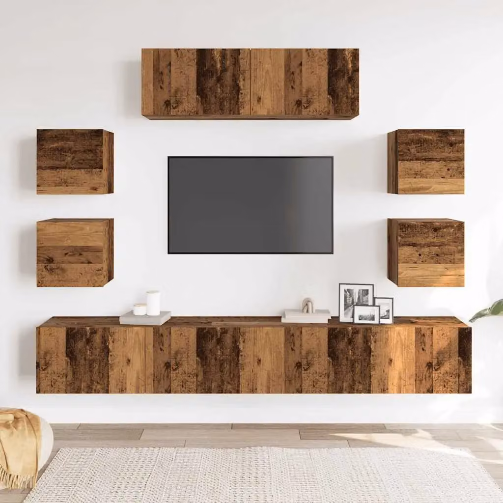 Berkfield Home 7 Piece Wall-mounted TV Cabinet Set in Old Wood Brown and Multicolour Matt Finish – 2