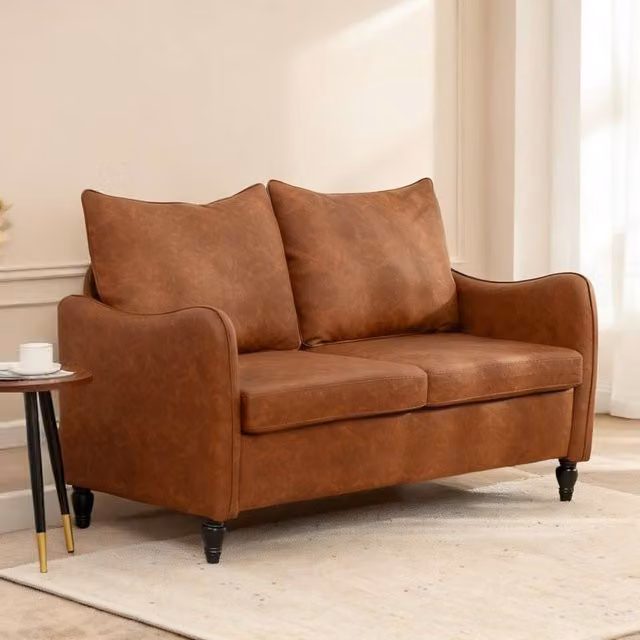 ERGOVEXA Two-Seater Faux Leather Sofa in Brown with Abstract Marble-Effect and Spring Core Seating, W/D/H: 135 x 74 x 85 cm – 1