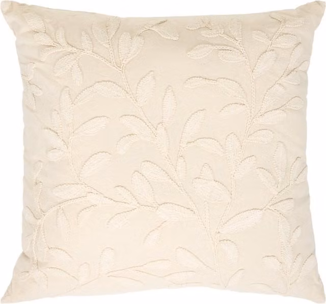 Divante Square Floral Embroidered Cushion in Beige and White