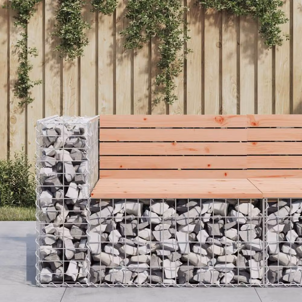 Berkfield Home Beautiful Garden Bench Gabion Design in Light Brown Solid Douglas Wood W/D/H: 92 x 71 x 65.5 cm – 2
